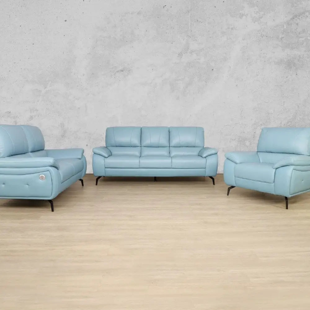 Maddox 3 + 2 + 1 Leather Sofa Suite - Leather Sofa-light-blue