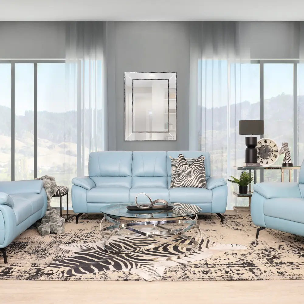 Maddox 3 + 2 + 1 Leather Sofa Suite - Leather Sofa light blue