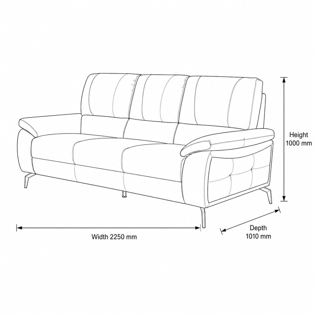 Measurement chart for Maddox 3 Seater Leather Couch