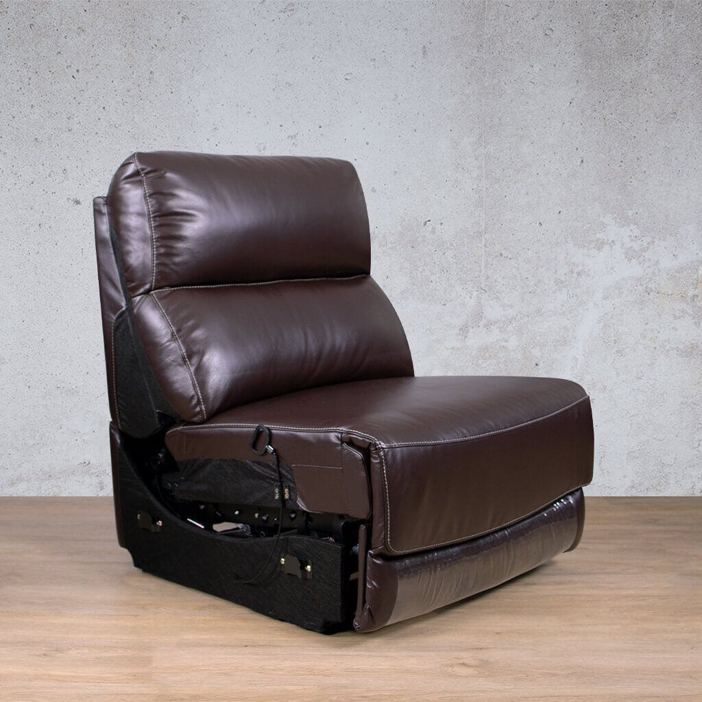 Chocolate hued armless chair shown, from a Manhattan leather l shape couch | armless chair, l shape couch, modular couch, brown leather couch, sofas and couches 