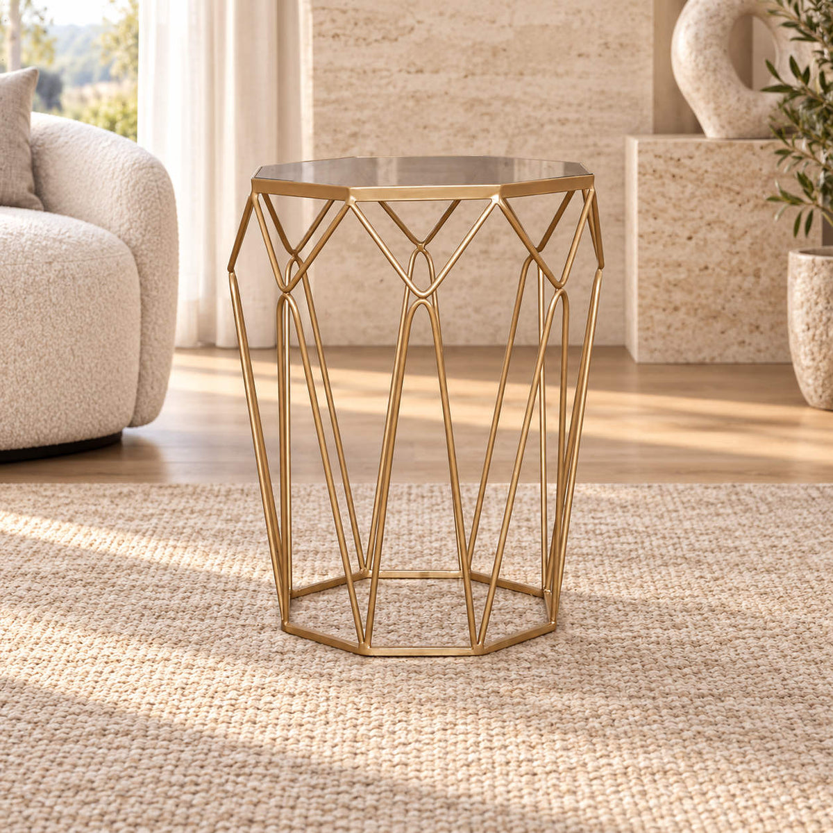 Mara Glass Top Side Table Side Table Leather Gallery - Gold