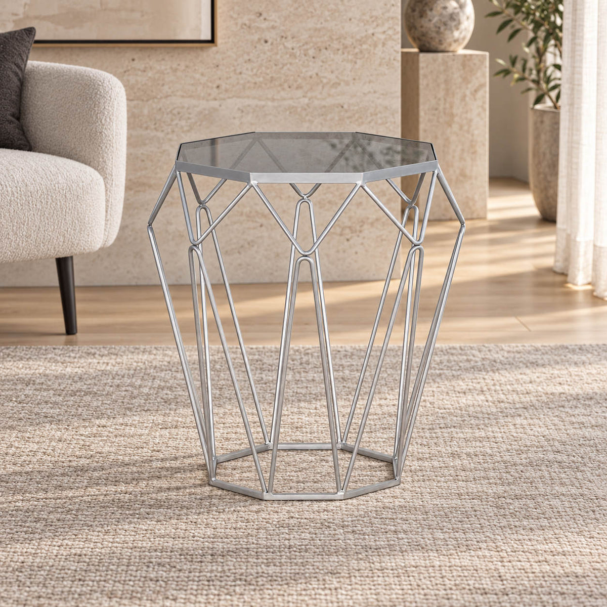 Mara Chrome Base + Glass Top - Side Table Side Table Leather Gallery 450 DIA X 600 H Steel