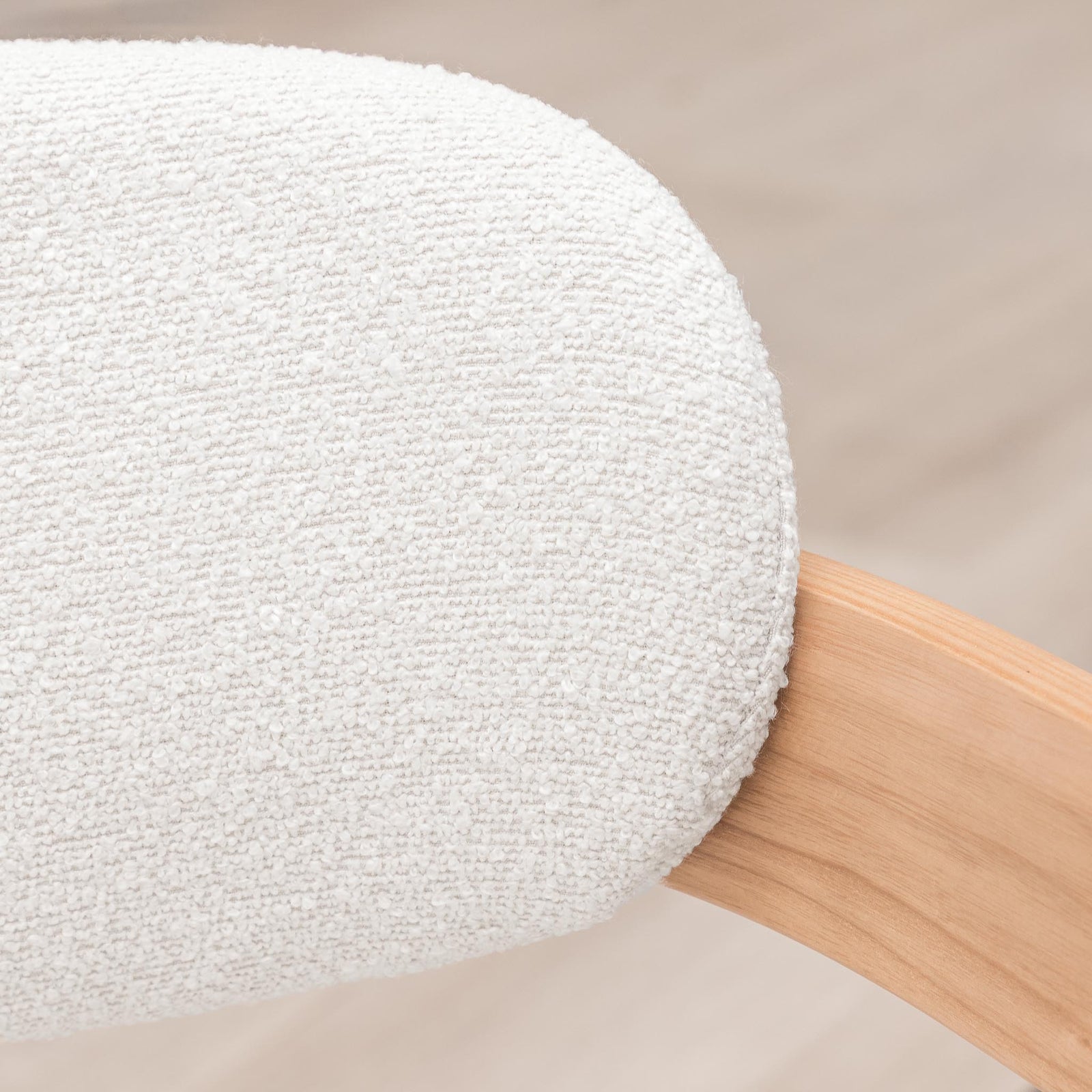 Close-up of Marlon dining chair's textured cream linen cushion fabric. | dining room chairs, dining chair for round table, wood dining chair