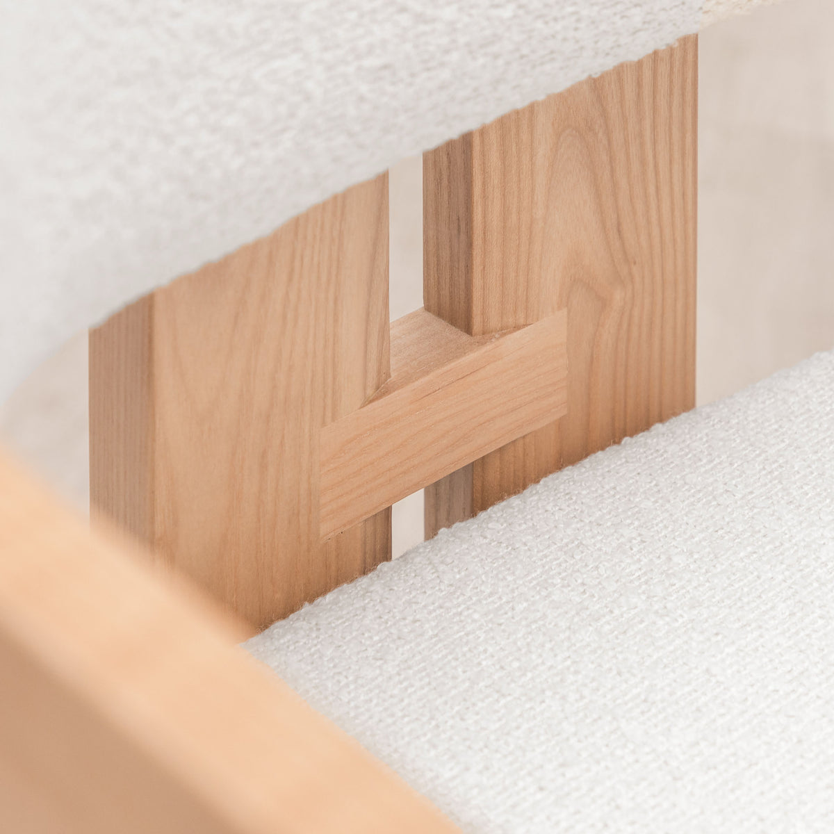 Detail of Marlon dining chair's wood crossbar and vertical post base. | armchair for dining table, dining chairs, wood dining chair