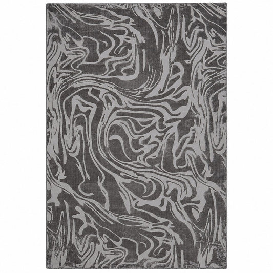 Gallery Everyday Marmora Rug in Fossil Grey, featuring a swirling marble-inspired pattern in layered grey tones.