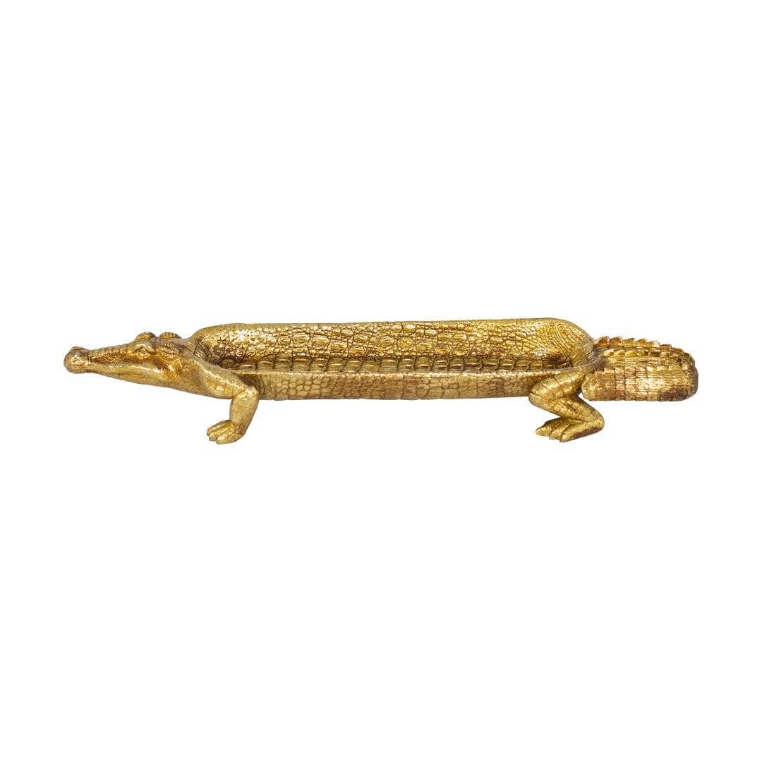 Metallic Crocodile Tray Ornament Leather Gallery Gold 51 x 15 x 7cm