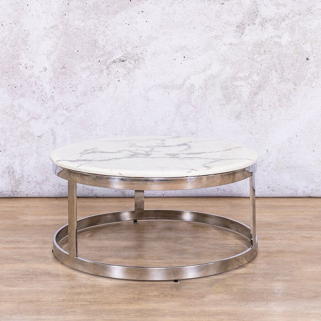 Modern Waldorf Coffee Table Set with a durable marble-look top and minimalist metal frame, complementing any living room style.