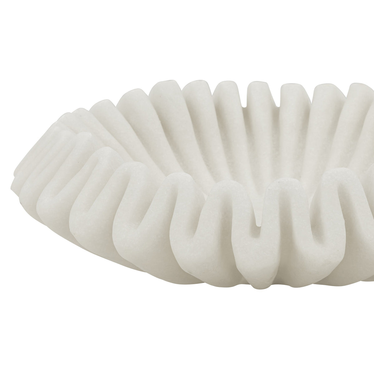Leather Gallery Munich Wave Bowl, featuring a sculptural white coiled design with ribbed detailing on a white background.