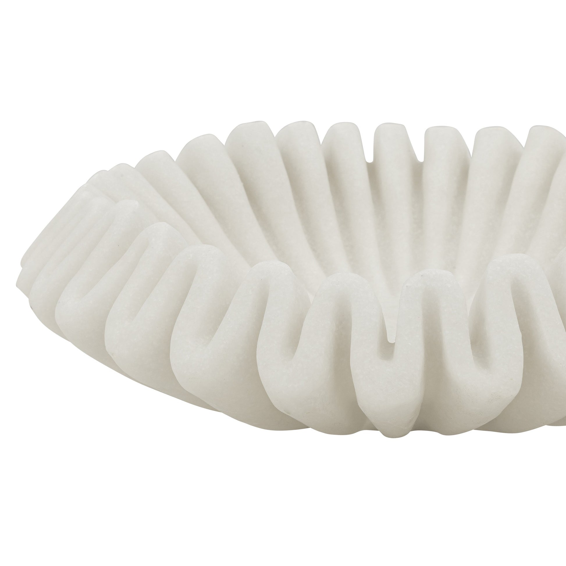 Leather Gallery Munich Wave Bowl, featuring a sculptural white coiled design with ribbed detailing on a white background.
