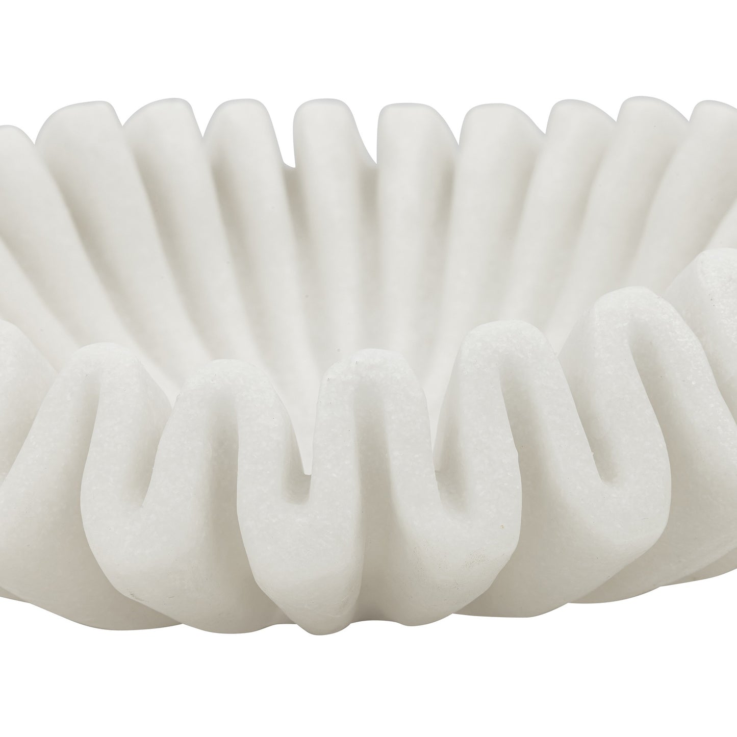 Close-up of the Leather Gallery Munich Wave Bowl, showing its white ribbed texture and sculptural curved design.
