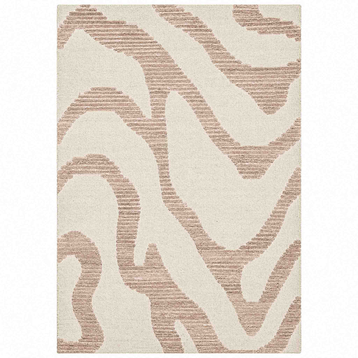 Leather Gallery Nami Rug in Stonewashed Beige, featuring a zebra-inspired taupe pattern on a warm off-white background.