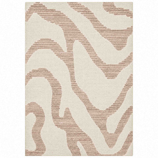 Leather Gallery Nami Rug in Stonewashed Beige, featuring a zebra-inspired taupe pattern on a warm off-white background.
