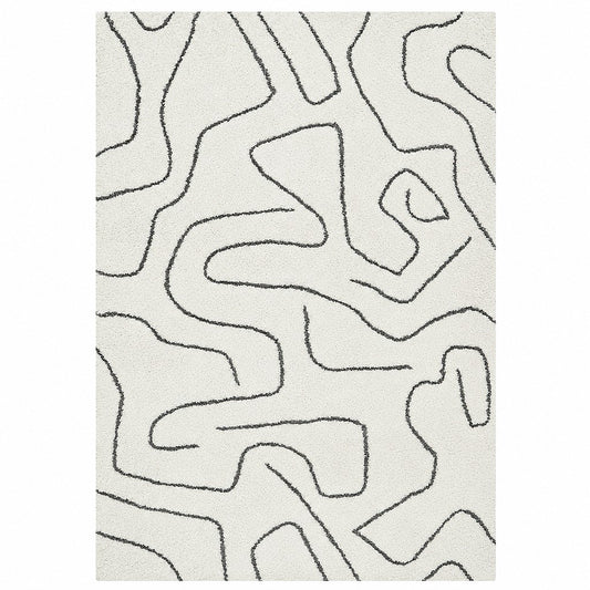 Leather Gallery Nivalis Rug in Graphite Ivory, featuring an abstract black organic line pattern on a warm ivory background.