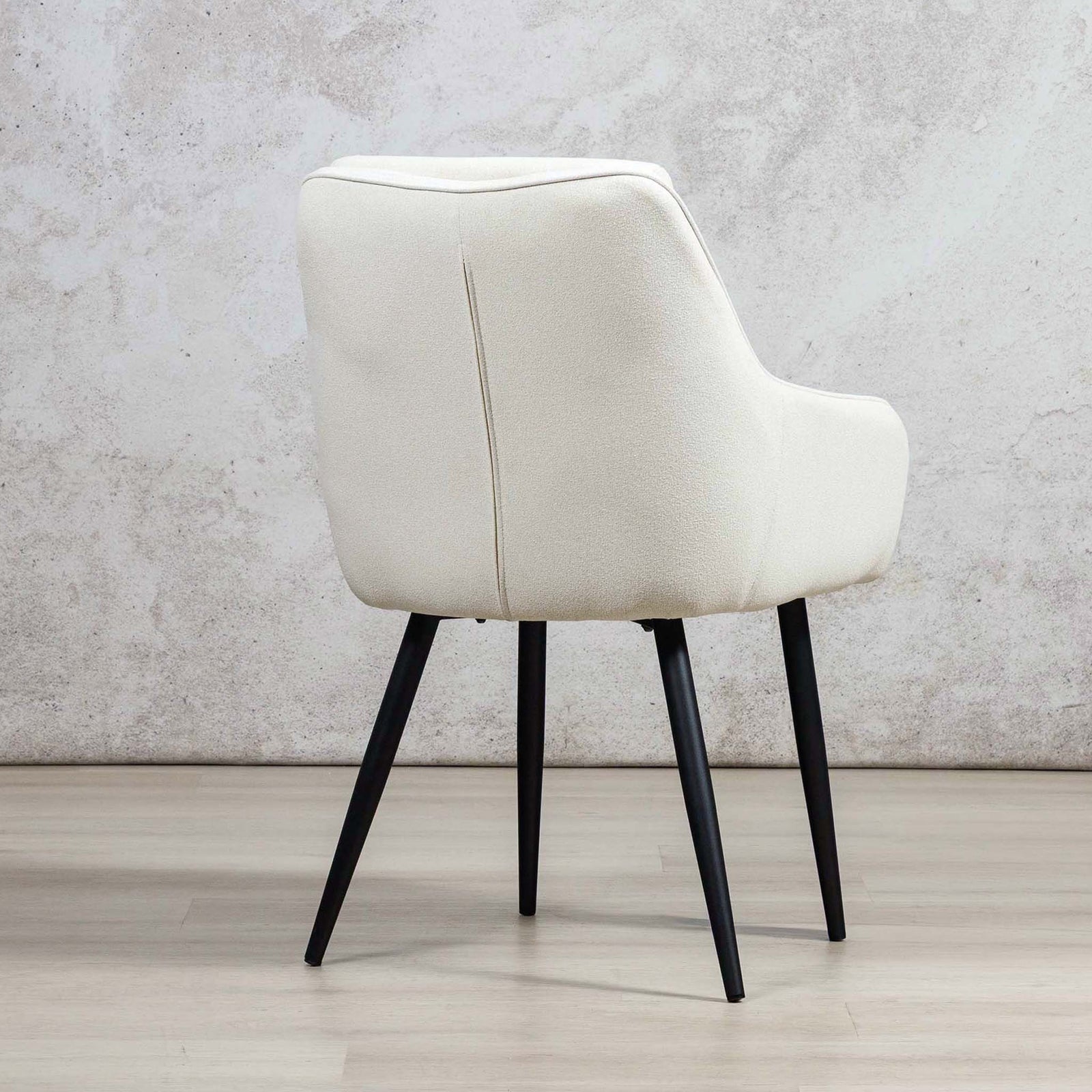 Back view of Octavia ivory dining chair showing linen upholstery and tapered legs. | dining room chair, modern dining chair, dining chairs for round table 
