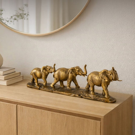 Elephant Family Statue - Ornament | Leather Gallery