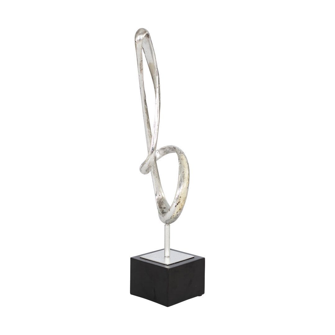 Pascal Ribbon Sculpture Ornament Leather Gallery Silver 16 x 14 x 67cm