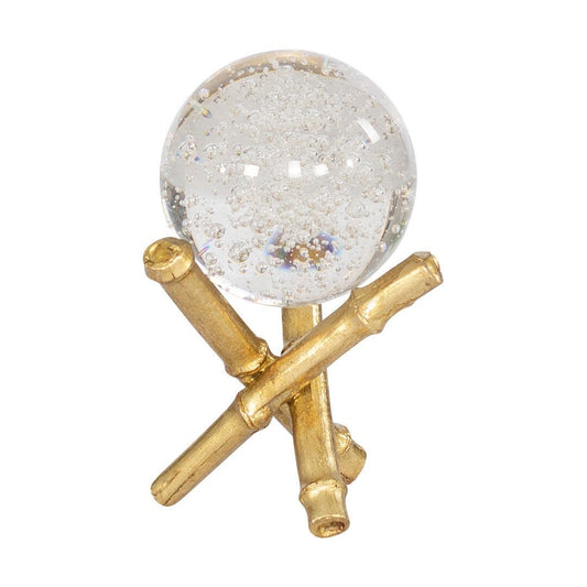 Pinto Bamboo & Crystal Ball Ornament Ornament Leather Gallery Gold 14.5 x 14 x 23cm