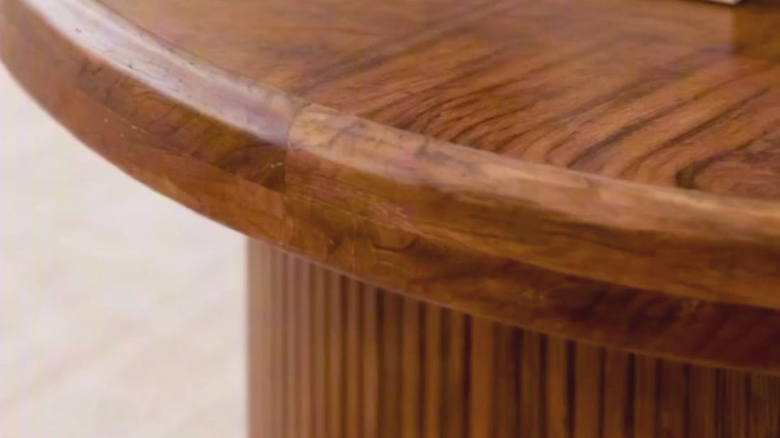 Gallery Everyday by Leather Gallery, featuring the Malmo Wood Coffee Table in a rustic brown hue. | coffee tables, coffee tables for sale, round coffee table, wood coffee table