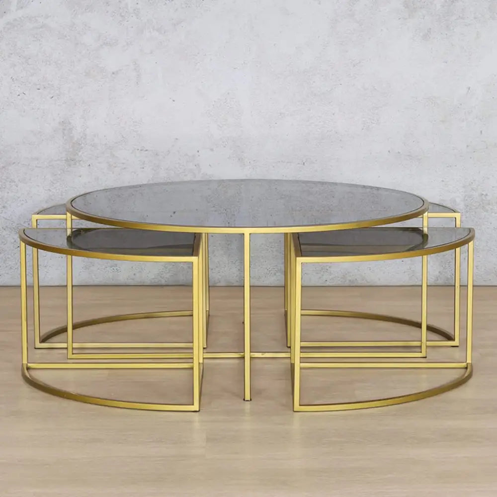 Ritz Nesting Coffee Table - Set of 5 - Gold & Tinted Bronze Glass - Coffee Table