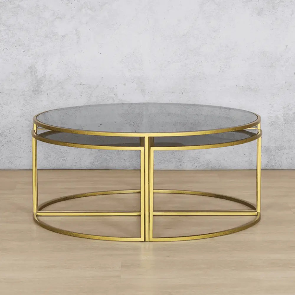 Ritz Nesting Coffee Table - Set of 5 - Gold & Tinted Bronze Glass - Coffee Table