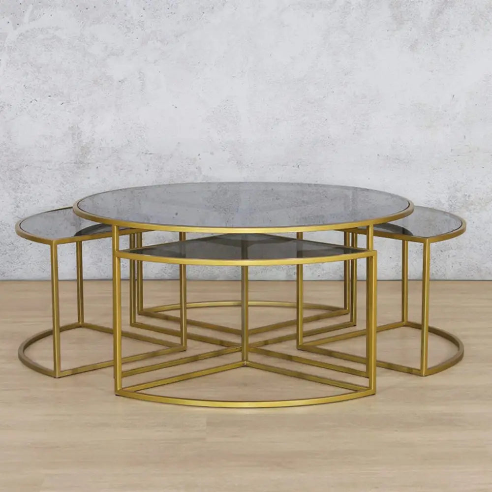 Ritz Nesting Coffee Table - Set of 5 - Gold & Tinted Bronze Glass - Coffee Table