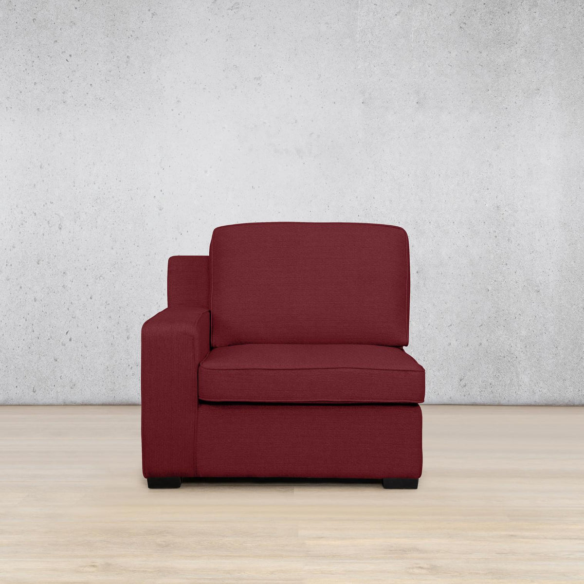 Rome 1 Seater 1 Arm Fabric Couch - Left Hand Facing - Deep Cherry | Small couch, single couch, modular couches 