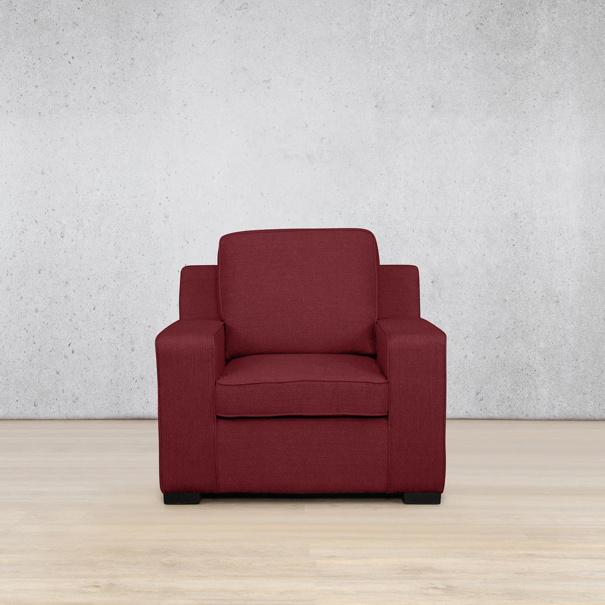 Rome fabric 1 seater couch, front view - Deep Cherry | couches, fabric couch, single couch, couches for sale 