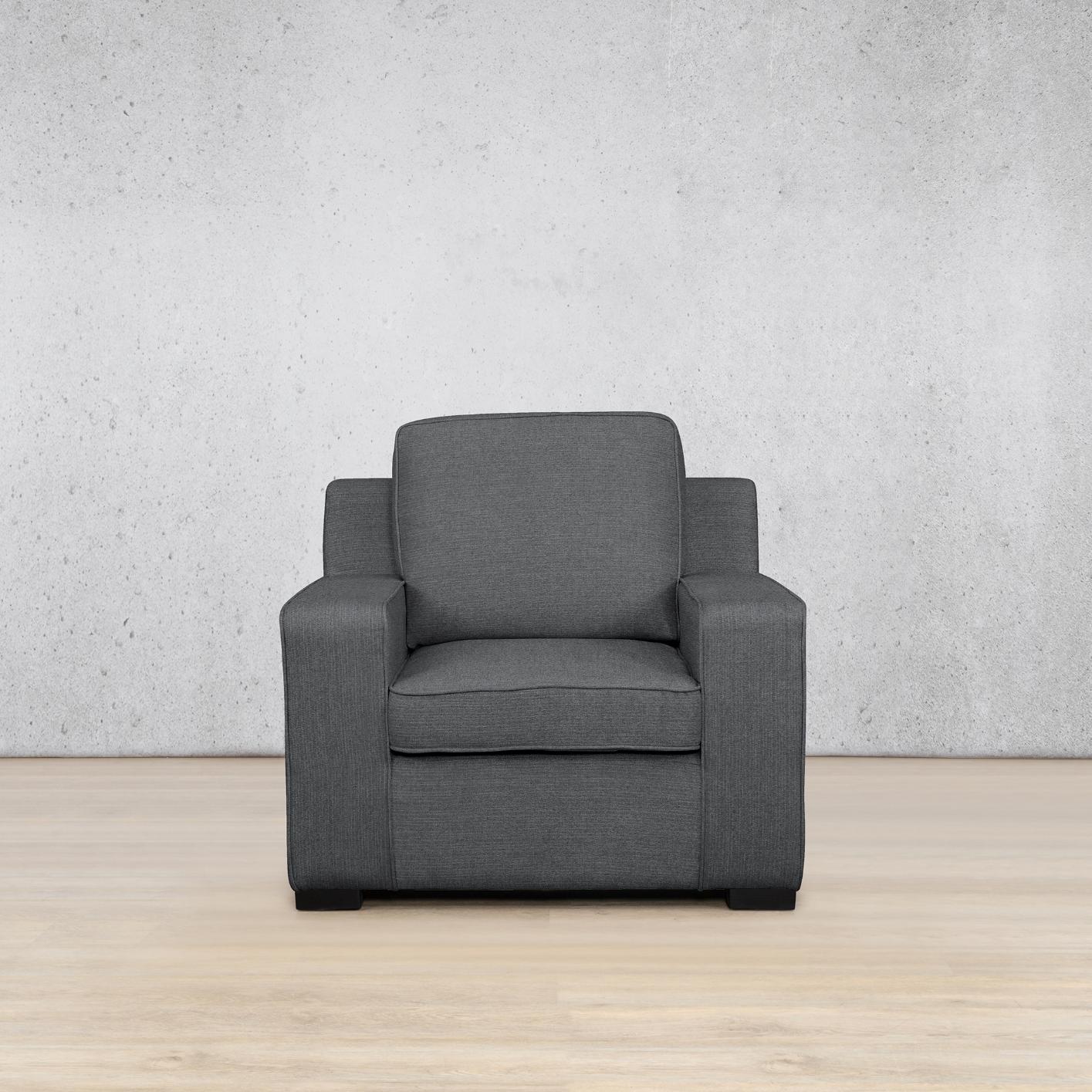 Rome Fabric 1 seater sofa, front view - Space Grey | Fabric Sofas, couches, single seater couches, couches for sale, grey couch 