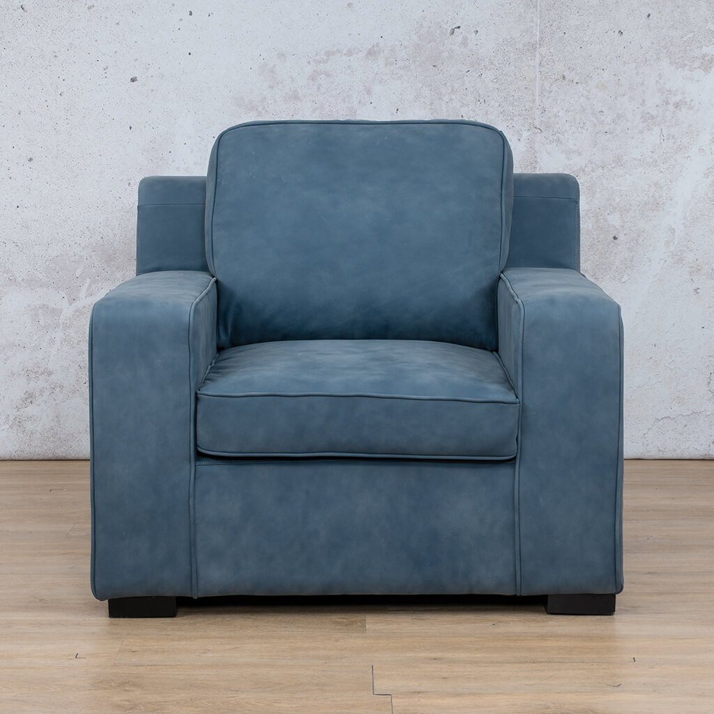 Rome 1 Seater Leather Couch - Flux Blue - Leather Couches
