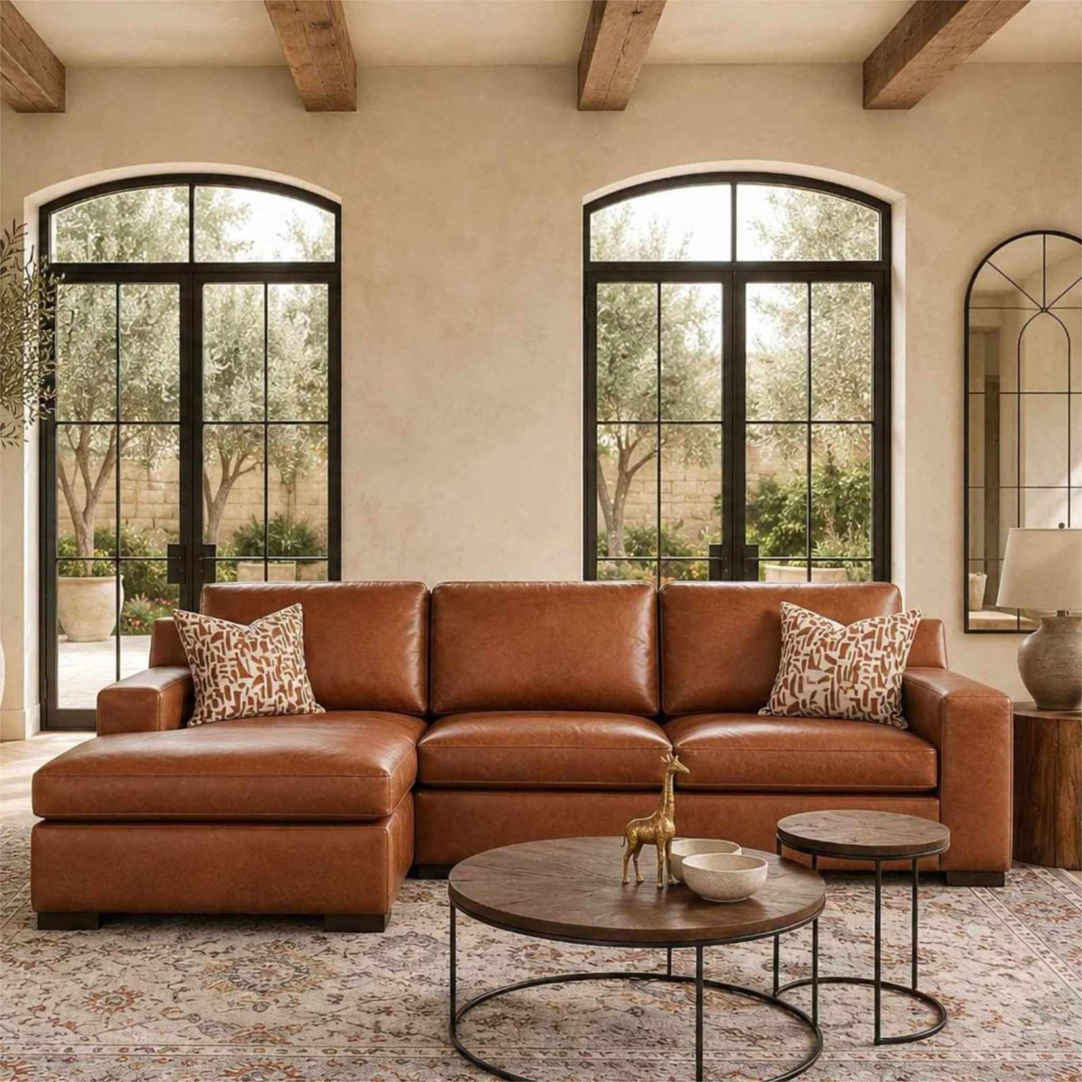 Rome Leather Sofa Chaise Sectional - LHF Leather Sectional Leather Gallery Czar Pecan