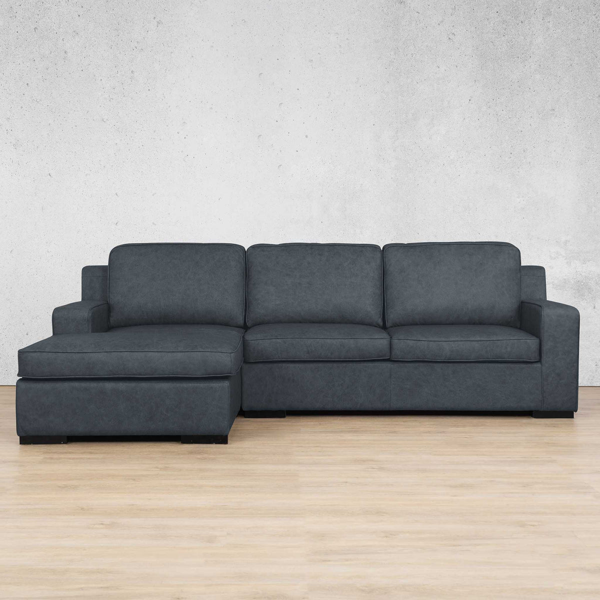 Rome Leather Sofa Chaise Sectional - LHF Leather Sectional Leather Gallery Bedlam Blue Night