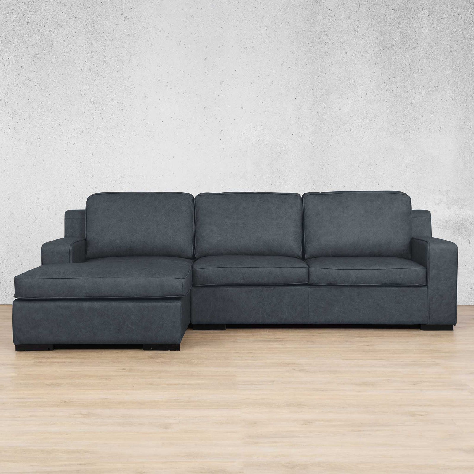 Rome Leather Sofa Chaise Sectional - LHF Leather Sectional Leather Gallery Bedlam Blue Night