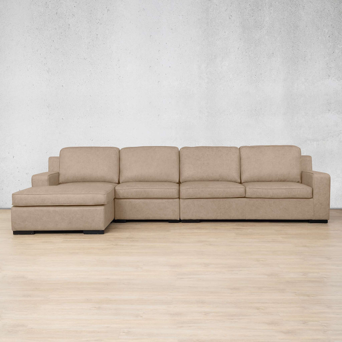 Rome Leather Sofa Chaise Modular Sectional - LHF Leather Sectional Leather Gallery Almond