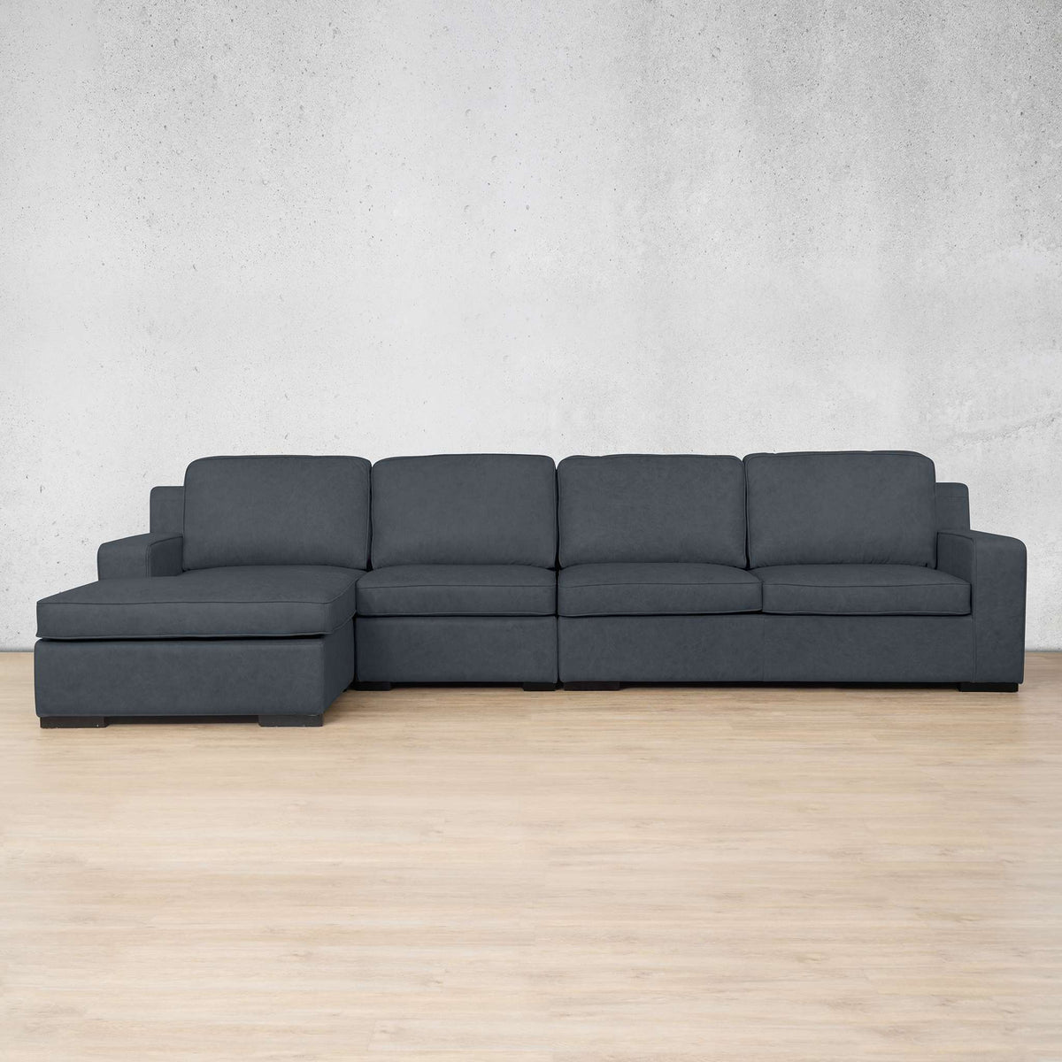 Rome Leather Sofa Chaise Modular Sectional - LHF Leather Sectional Leather Gallery Bedlam Blue Night