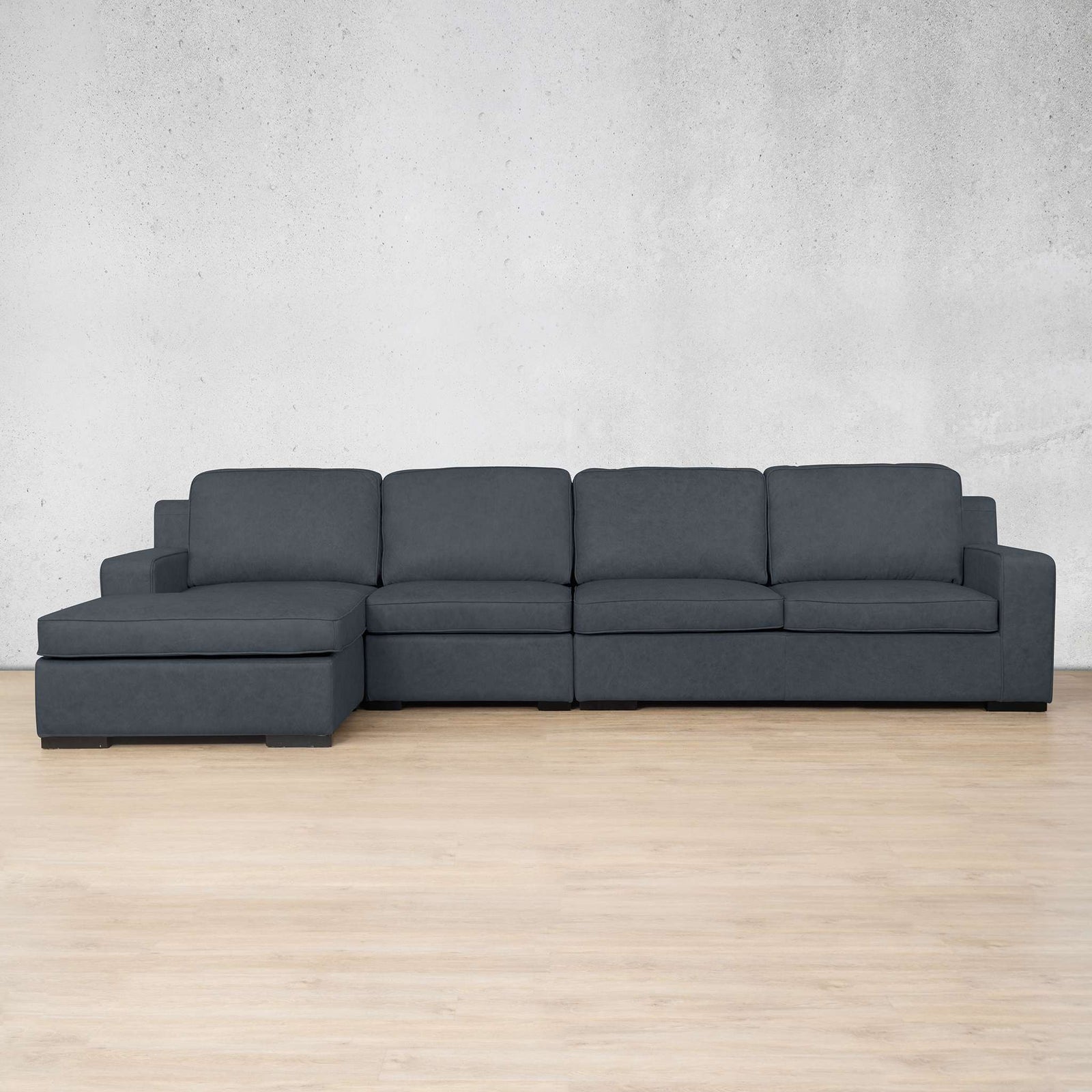 Rome Leather Sofa Chaise Modular Sectional - LHF Leather Sectional Leather Gallery Bedlam Blue Night
