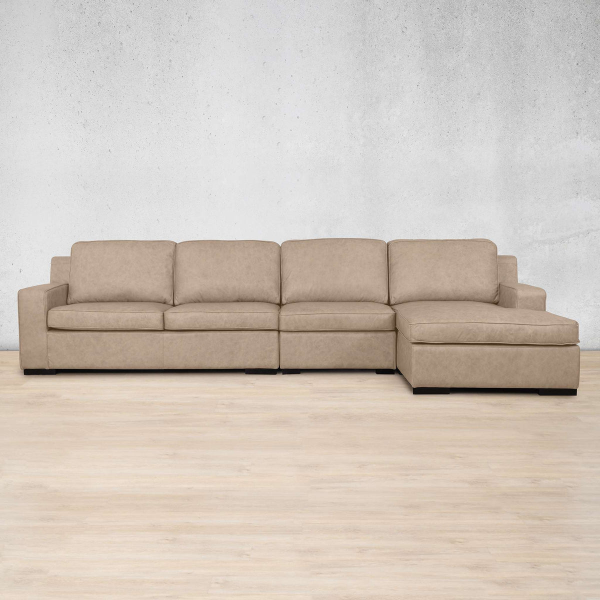 Rome Leather Sofa Chaise Modular Sectional - RHF Leather Sectional Leather GalleryAlmond