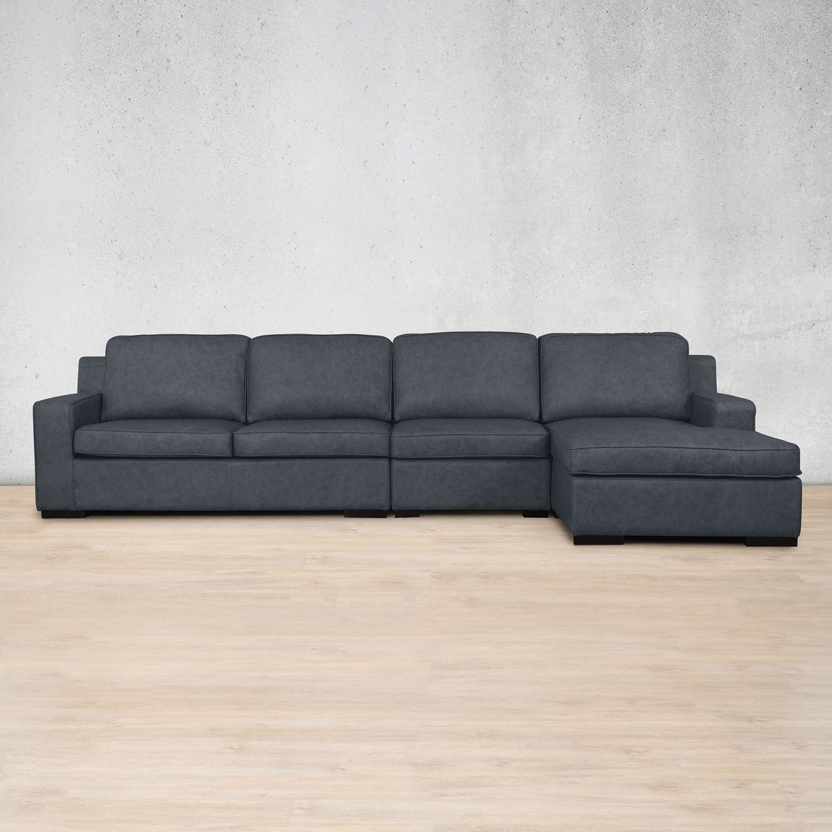 Rome Leather Sofa Chaise Modular Sectional - RHF Leather Sectional Leather Gallery Bedlam Blue Night