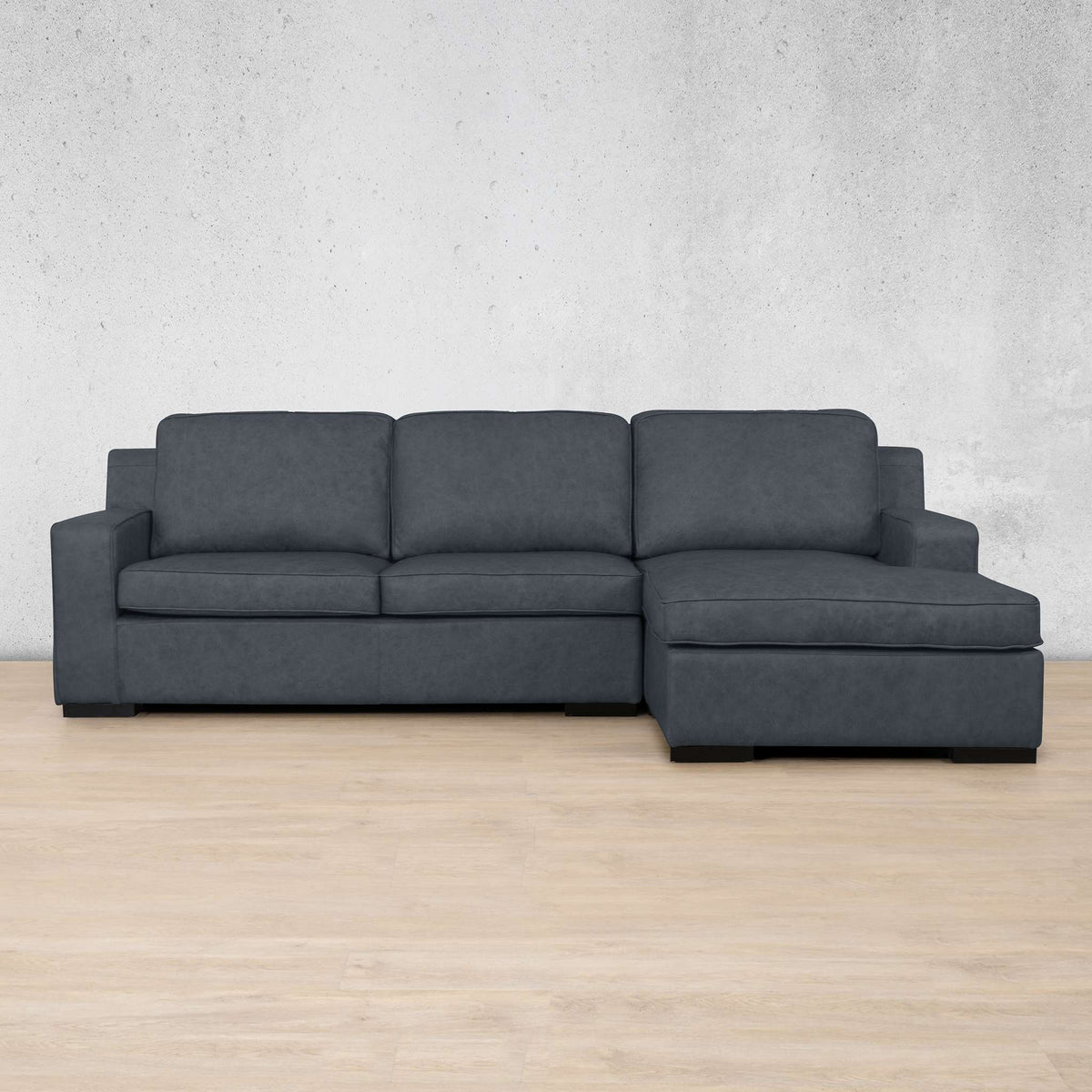 Rome Leather Sofa Chaise Sectional - RHF Leather Sectional Leather Gallery Bedlam Blue Night