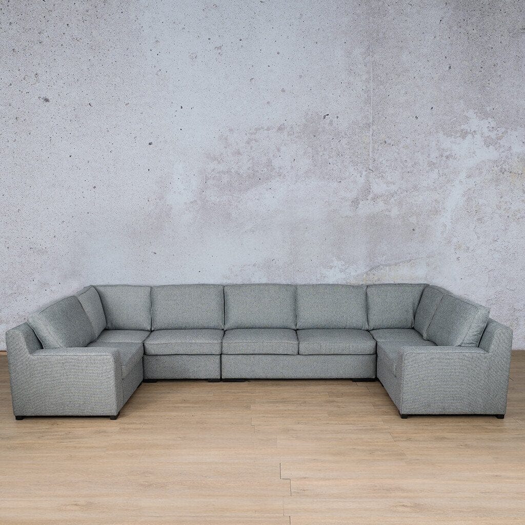 Rome Fabric Modular U-Sofa Sectional Fabric Corner Suite Leather Gallery Silver Charm