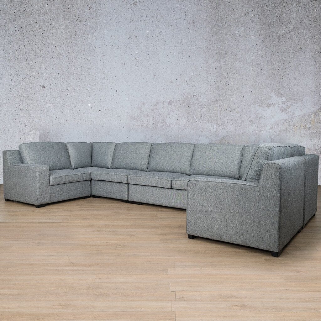 Rome Fabric Modular U-Sofa Sectional Fabric Corner Suite Leather Gallery Silver Charm