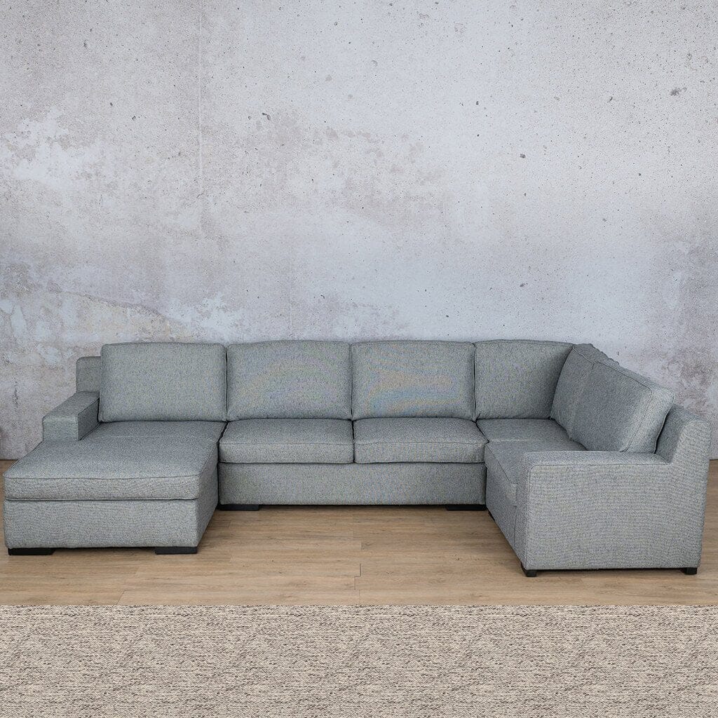 Rome Fabric U-Sofa Chaise Sectional- LHF Fabric Corner Suite Leather Gallery Pebble 