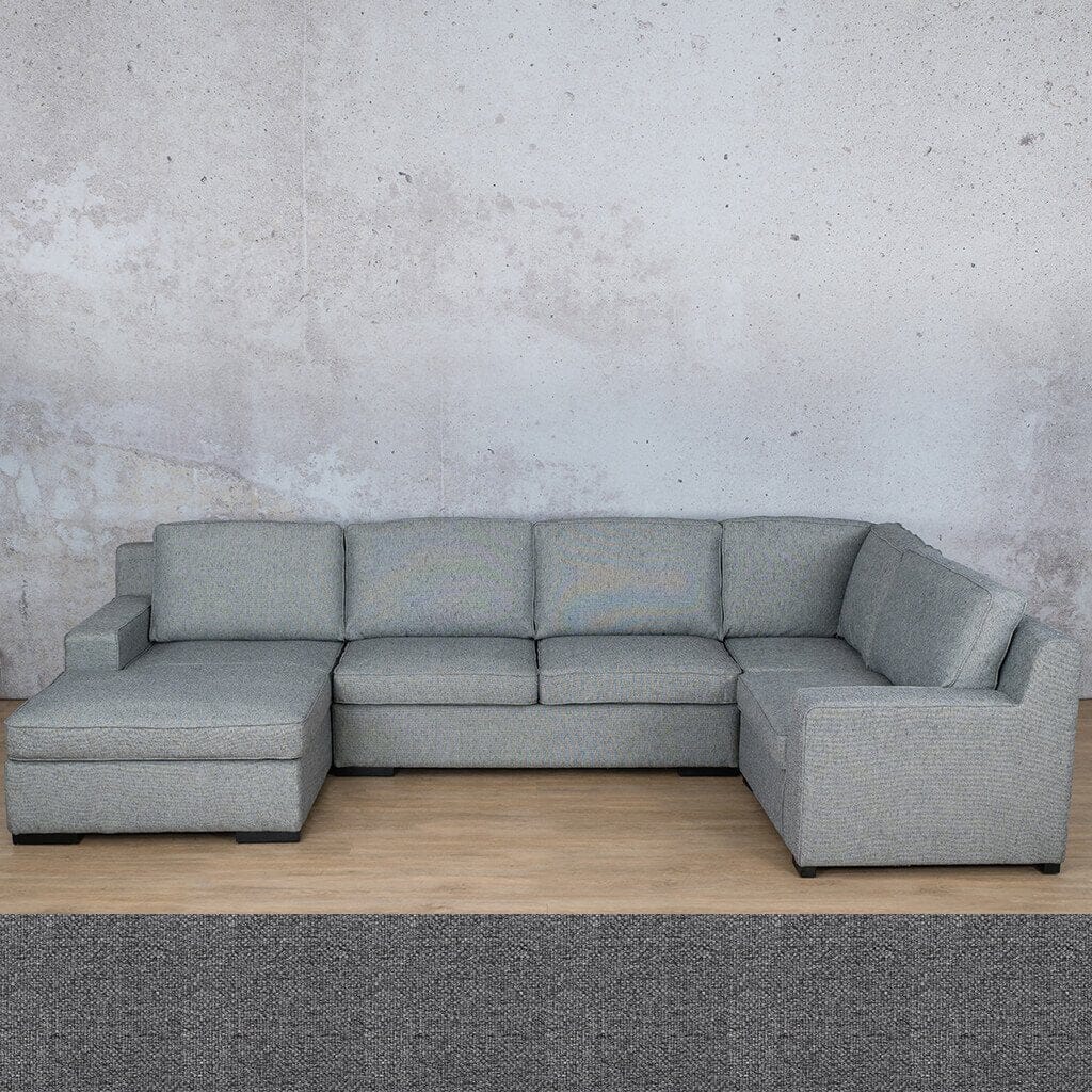 Rome Fabric U-Sofa Chaise Sectional- LHF Fabric Corner Suite Leather Gallery Silver Charm 