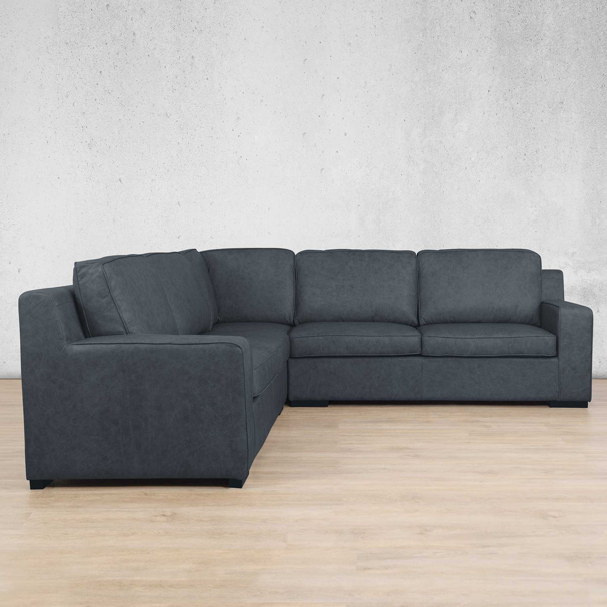 Rome Leather L-Sectional 5 Seater Leather Sectional Leather Gallery Bedlam Blue Night