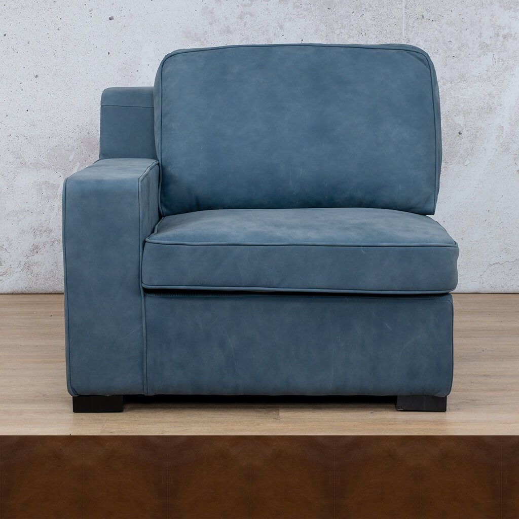 Rome 1 Seater Leather 1 Arm Couch - LHF - Czar Pecan - Leather Armchair