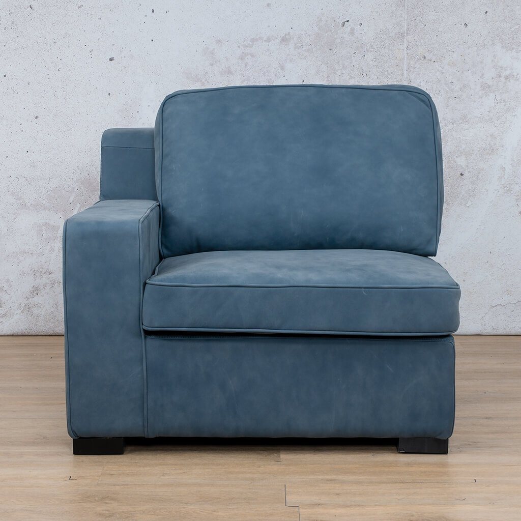 Rome 1 Seater Leather 1 Arm Couch - LHF - Flux Blue - Leather Armchair