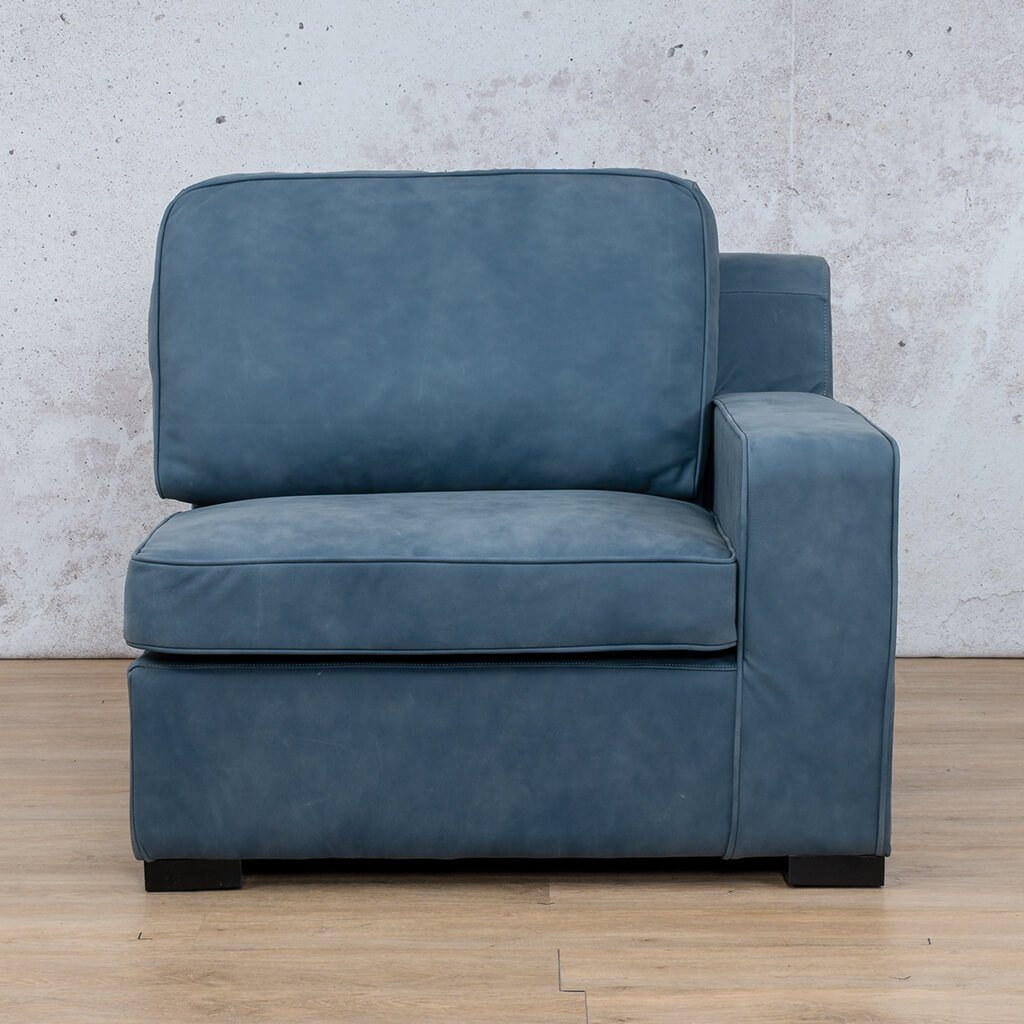 Rome 1 Seater Leather 1 Arm Couch - RHF - Flux Blue - Leather Armchair