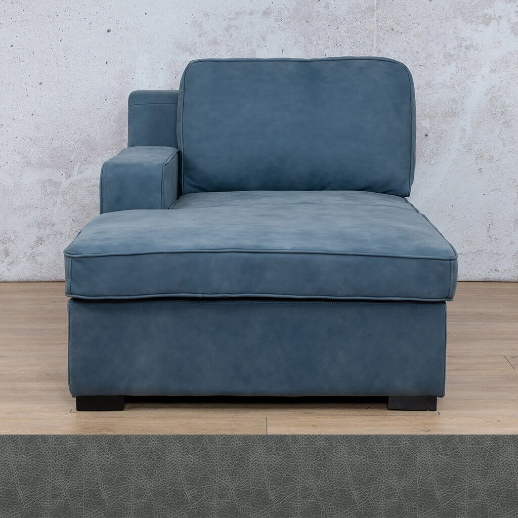 Rome Leather Chaise LHF Leather Sofa Leather Gallery Bedlam Blue Night Full Foam 