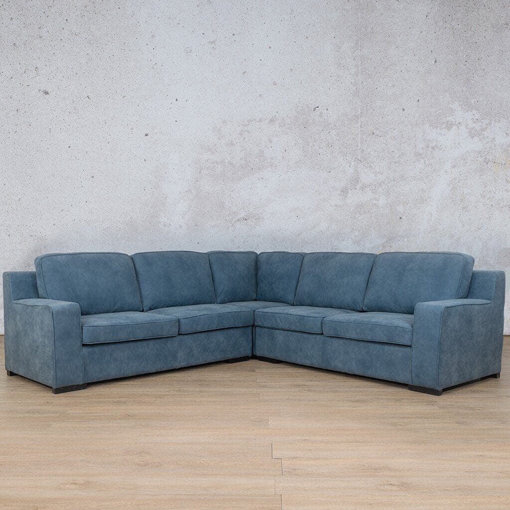 Rome Leather L-Sectional 5 Seater Leather Sectional Leather Gallery Flux Blue