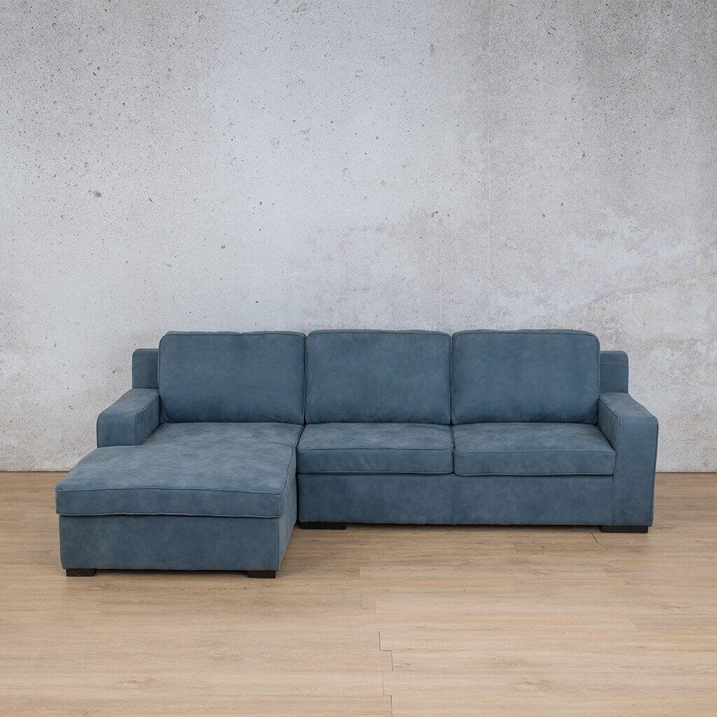 Rome Leather Sofa Chaise Sectional - LHF Leather Sectional Leather Gallery Flux Blue