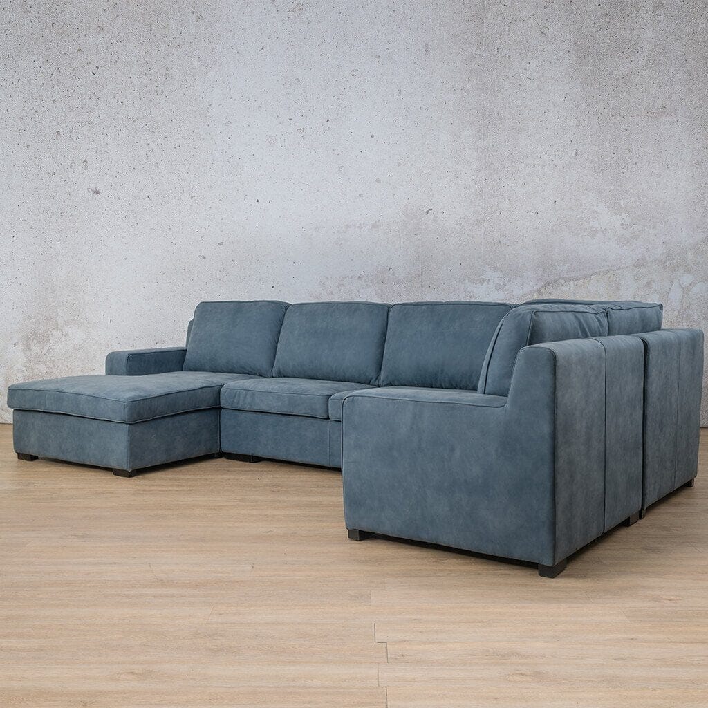 Rome Leather U-Sofa Chaise Sectional - LHF Leather Sectional Leather Gallery Flux Blue 